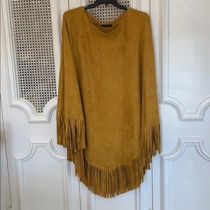 Yellow Suede Fringed Poncho